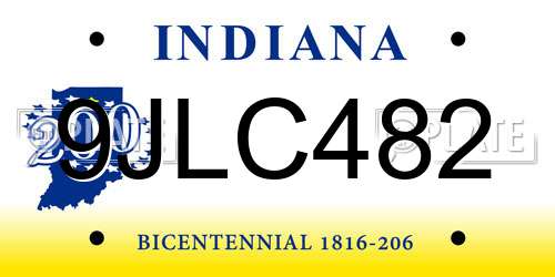 9JLC482 Indiana License Plate