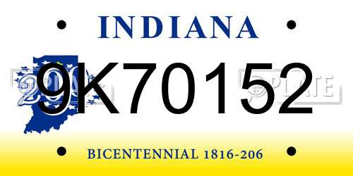 9K70152 Indiana License Plate