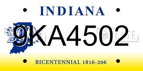 9KA4502 Indiana License Plate