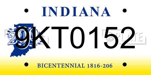 9KT0152 Indiana License Plate