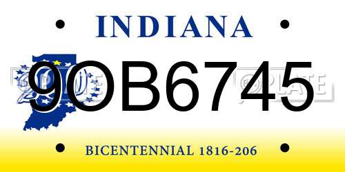 9OB6745 Indiana License Plate