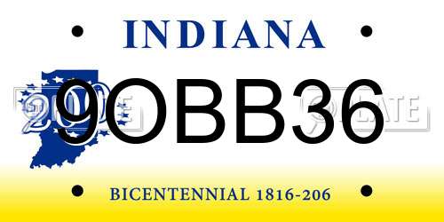 9OBB36 Indiana License Plate