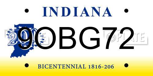 9OBG72 Indiana License Plate
