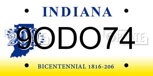 9ODO74 Indiana License Plate