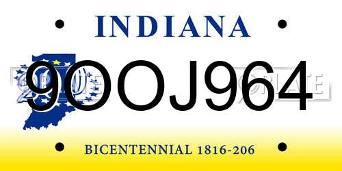 9OOJ964 Indiana License Plate