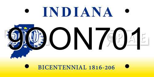 9OON701 Indiana License Plate