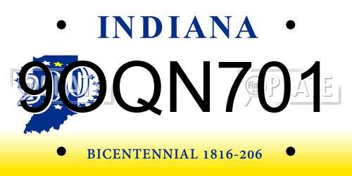9OQN701 Indiana License Plate