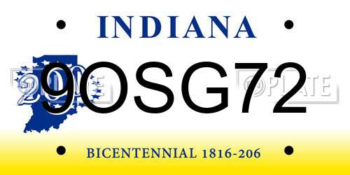 9OSG72 Indiana License Plate