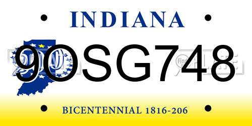 9OSG748 Indiana License Plate