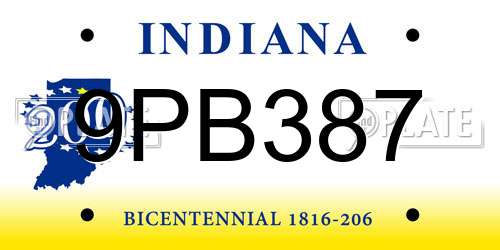9PB387 Indiana License Plate