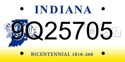 9Q25705 Indiana License Plate