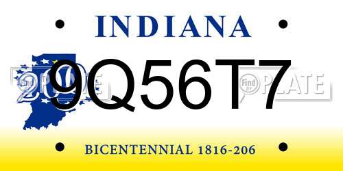 9Q56T7 Indiana License Plate