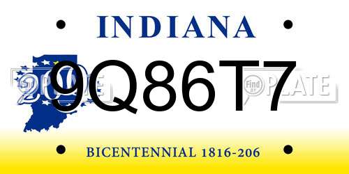 9Q86T7 Indiana License Plate