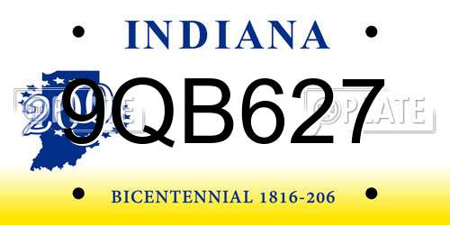 9QB627 Indiana License Plate