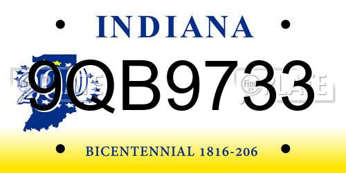 9QB9733 Indiana License Plate