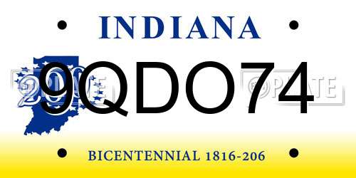 9QDO74 Indiana License Plate