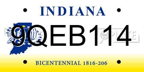 9QEB114 Indiana License Plate