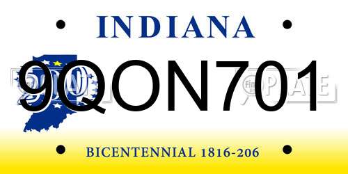 9QON701 Indiana License Plate