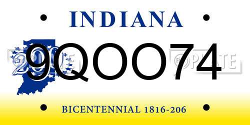9QOO74 Indiana License Plate