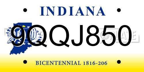 9QQJ850 Indiana License Plate