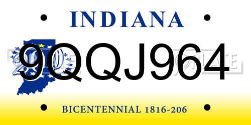 9QQJ964 Indiana License Plate