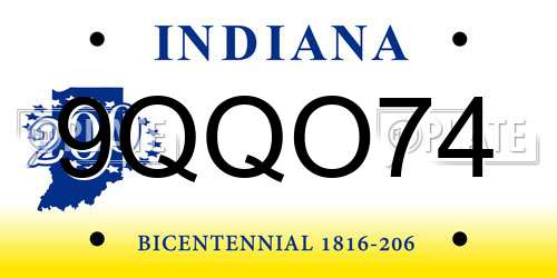 9QQO74 Indiana License Plate
