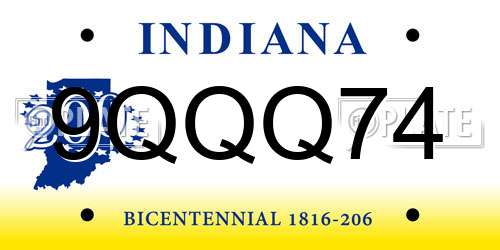 9QQQ74 Indiana License Plate