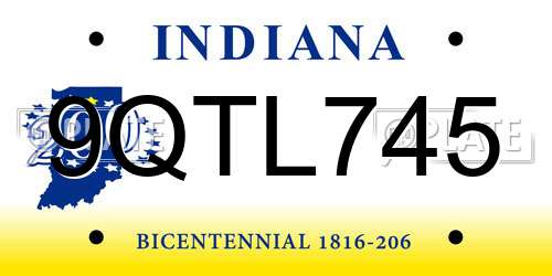 9QTL745 Indiana License Plate