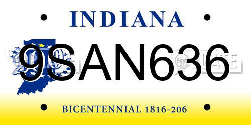 9SAN636 Indiana License Plate