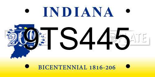 9TS445 Indiana License Plate