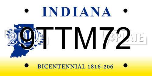 9TTM72 Indiana License Plate