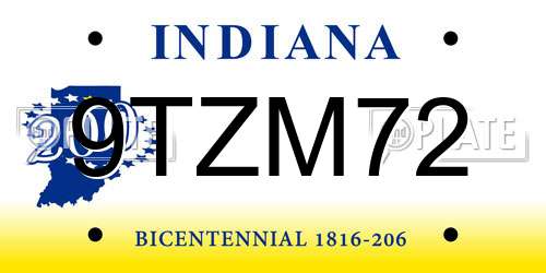 9TZM72 Indiana License Plate