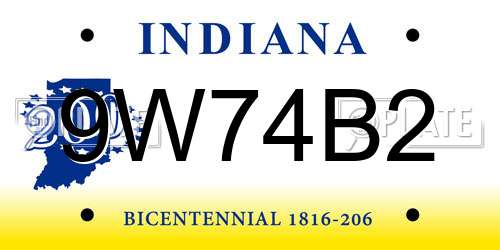 9W74B2 Indiana License Plate