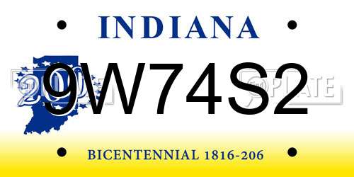 9W74S2 Indiana License Plate