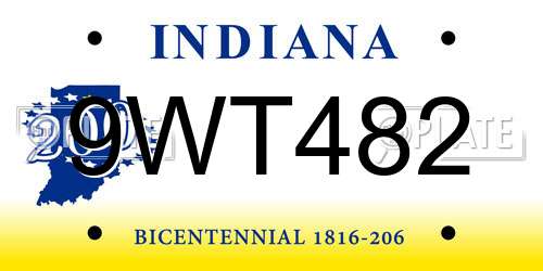9WT482 Indiana License Plate