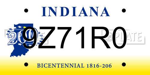 9Z71R0 Indiana License Plate
