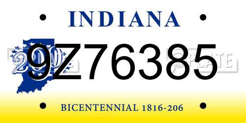 9Z76385 Indiana License Plate