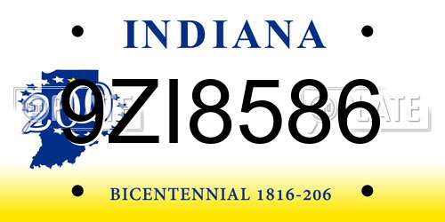 9ZI8586 Indiana License Plate