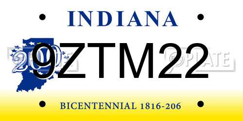 9ZTM22 Indiana License Plate