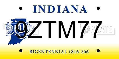 9ZTM77 Indiana License Plate