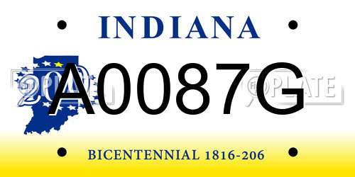 A0087G Indiana License Plate