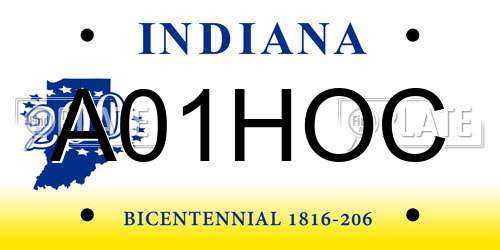 A01HOC Indiana License Plate
