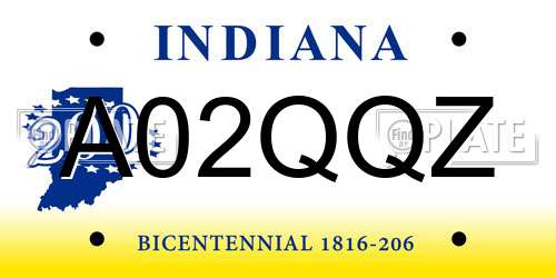 A02QQZ Indiana License Plate