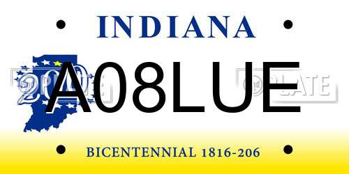 A08LUE Indiana License Plate