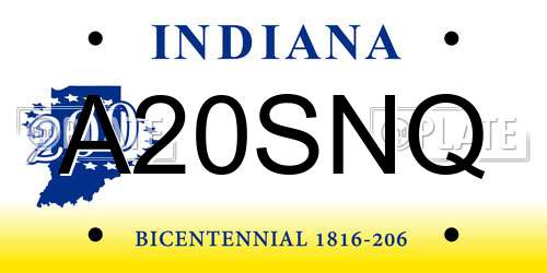 A20SNQ Indiana License Plate