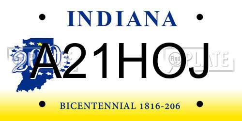 A21HOJ Indiana License Plate