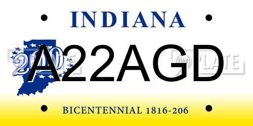 A22AGD Indiana License Plate