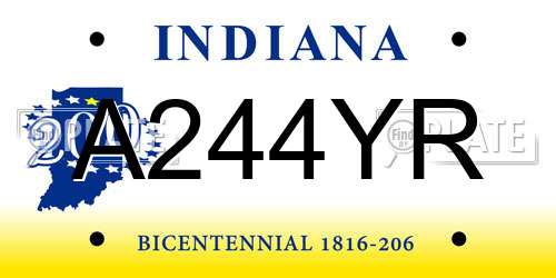 A244YR Indiana License Plate