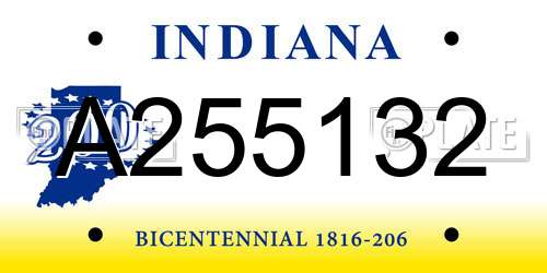 A255132 Indiana License Plate