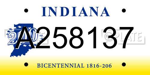 A258137 Indiana License Plate